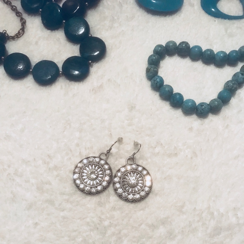 Large Silver Disc Crystal Dangle Earrings - image 2